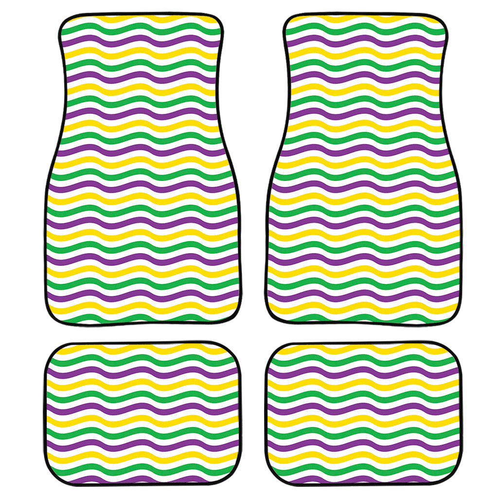 Mardi Gras Wave Pattern Print Front And Back Car Floor Mats, Front Car Mat