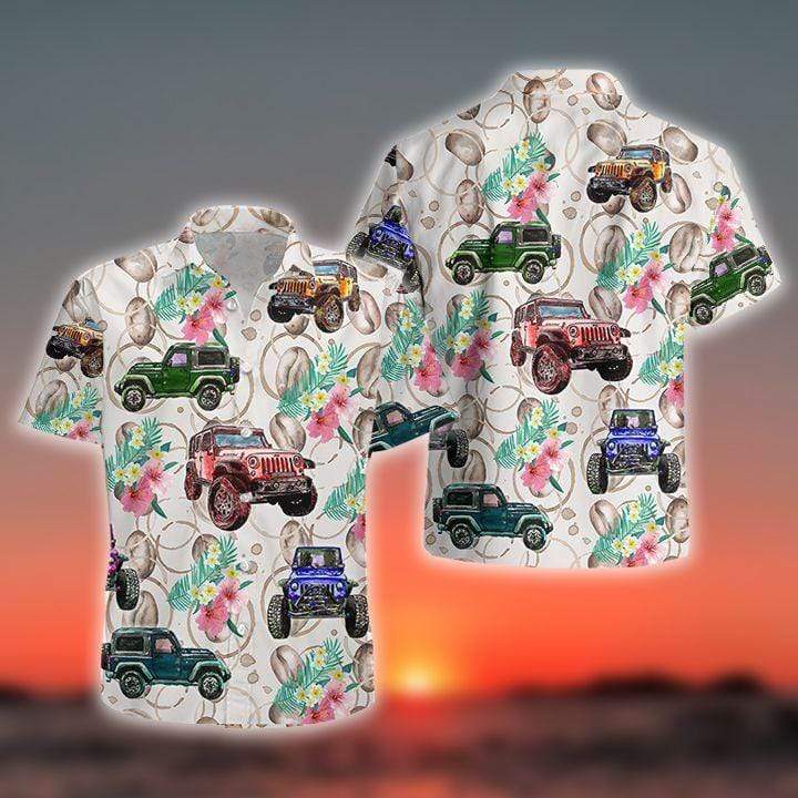 Hawaii Aloha Shirt Made In Jeep Coffee Ha2654