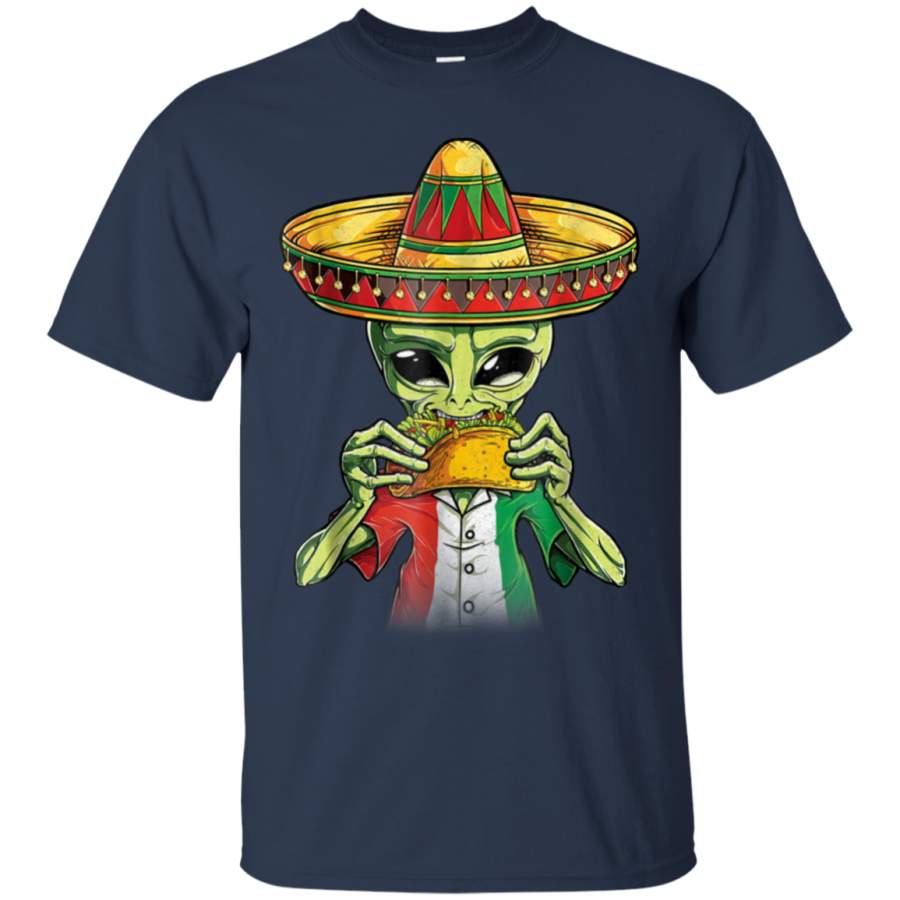 AGR Alien Eating Taco T shirt Cinco De Mayo UFO Sombrero Flag