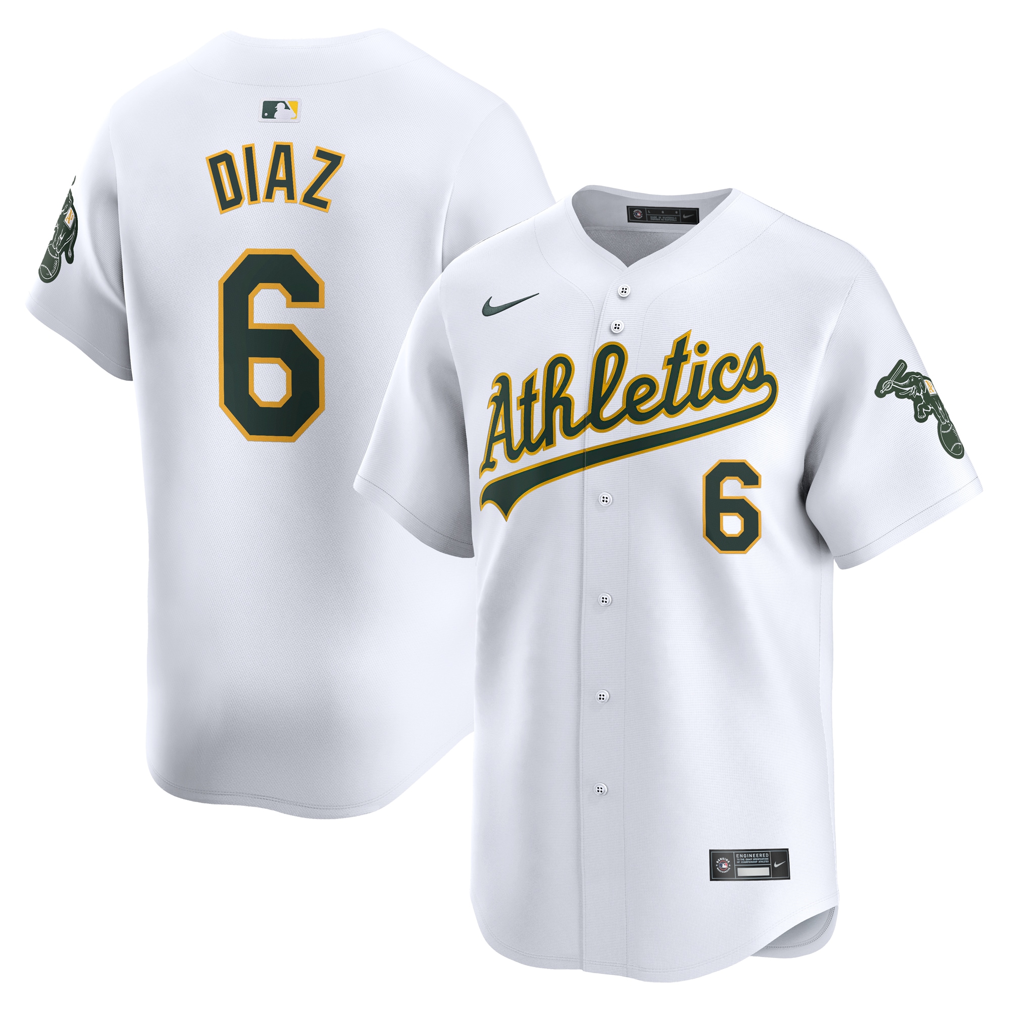 Jordan Diaz Oakland Athletics Home Limited Player Jersey – White