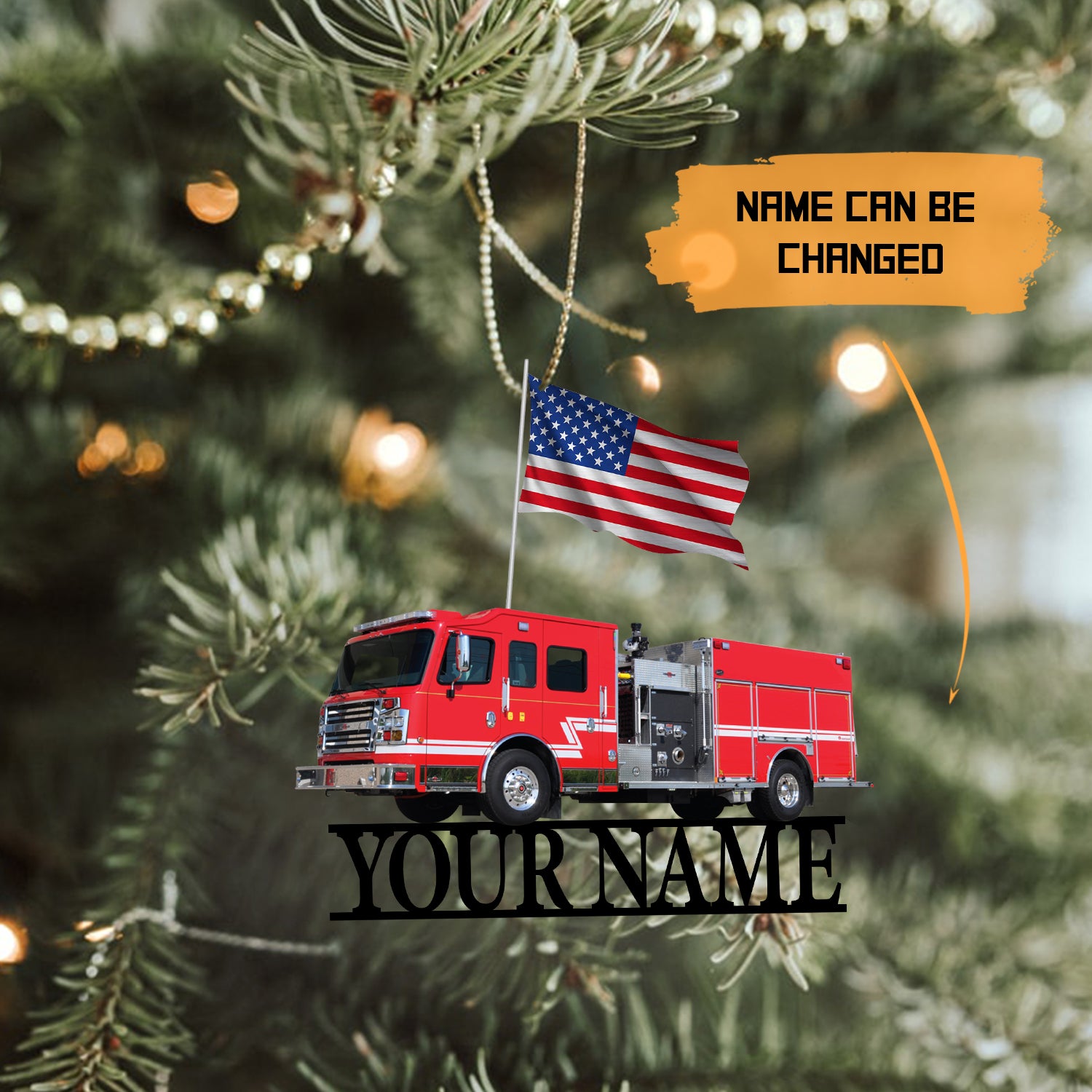 Fire Truck Personalized Name Christmas Ornament, Fire Engine Customized Ornament, Firefighter Decoration