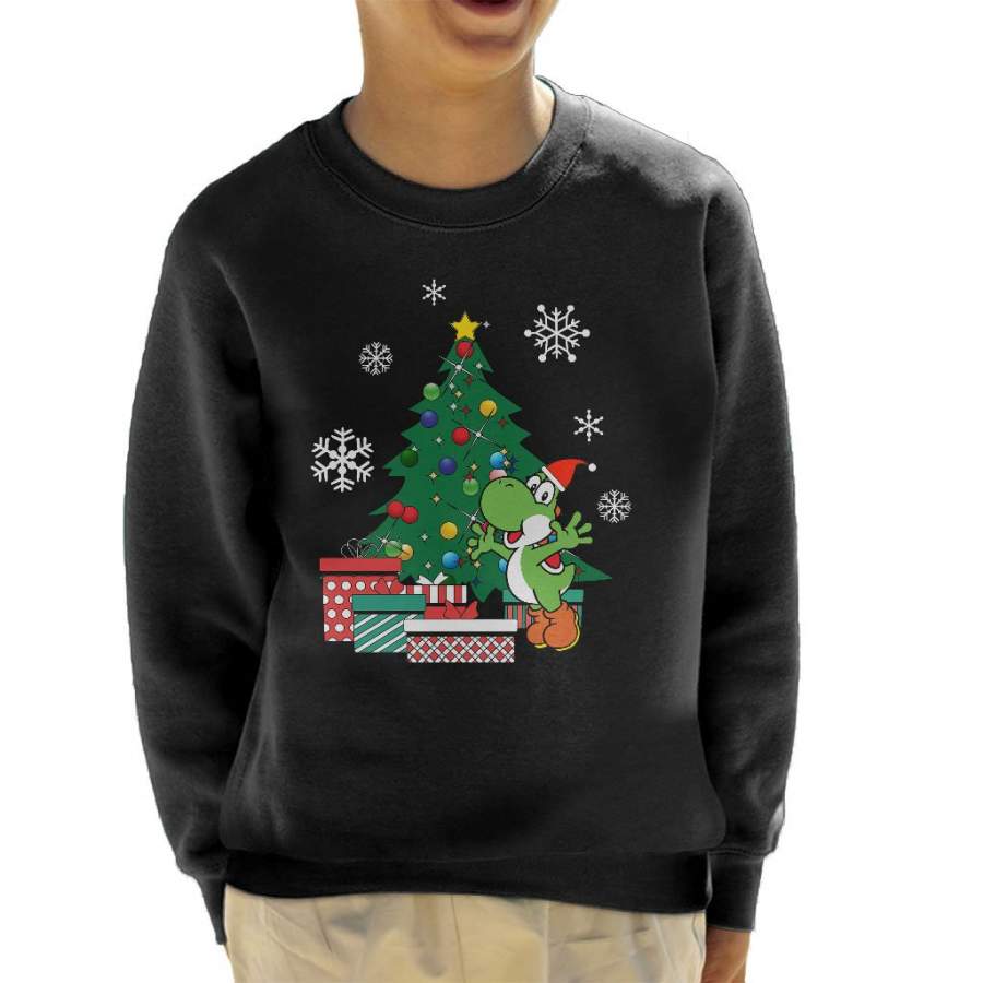 Yoshi Around The Christmas Tree Mario Kid’s Sweatshirt