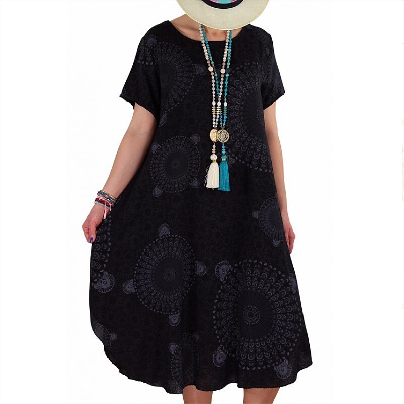 Summer Boho Big Dots Print Loose Midi Dress Women Casual Short Sleeve Ethnic Style Sundress Plus Size 5XL Beach Dresses Vestidos alx