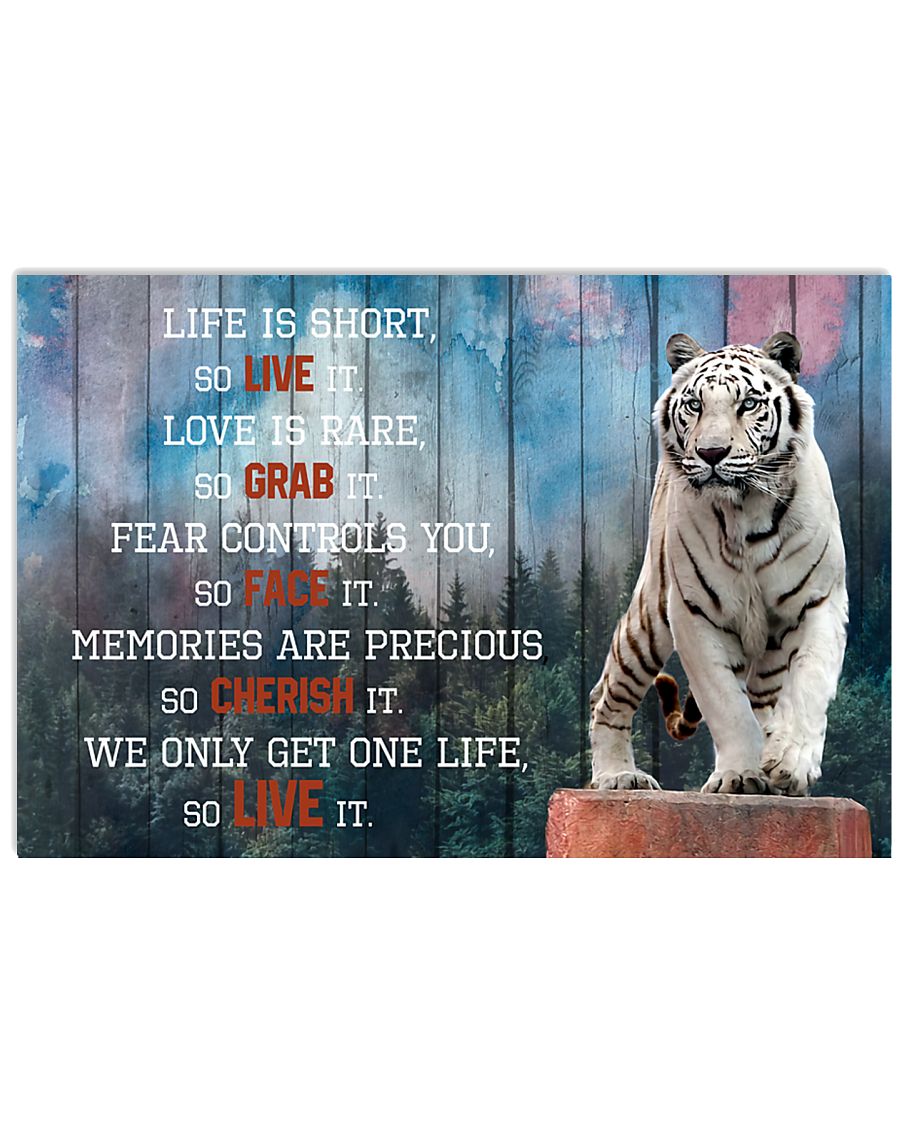 White Tiger Life Is Short Poster Print, Canvas Print Wall Art, Canvas Poster Wall Decor