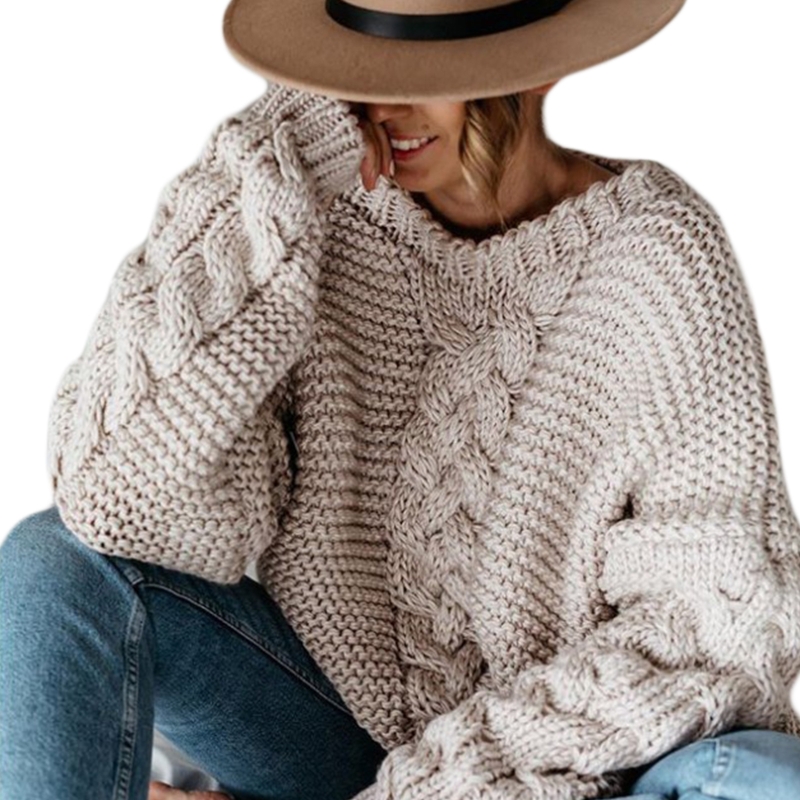 Women Winter V-Neck Sweater Chunky Braided Cable Knitted Pullover Top 2020 Lady Long Sleeve Solid Color Casual Loose Jumper Top alx