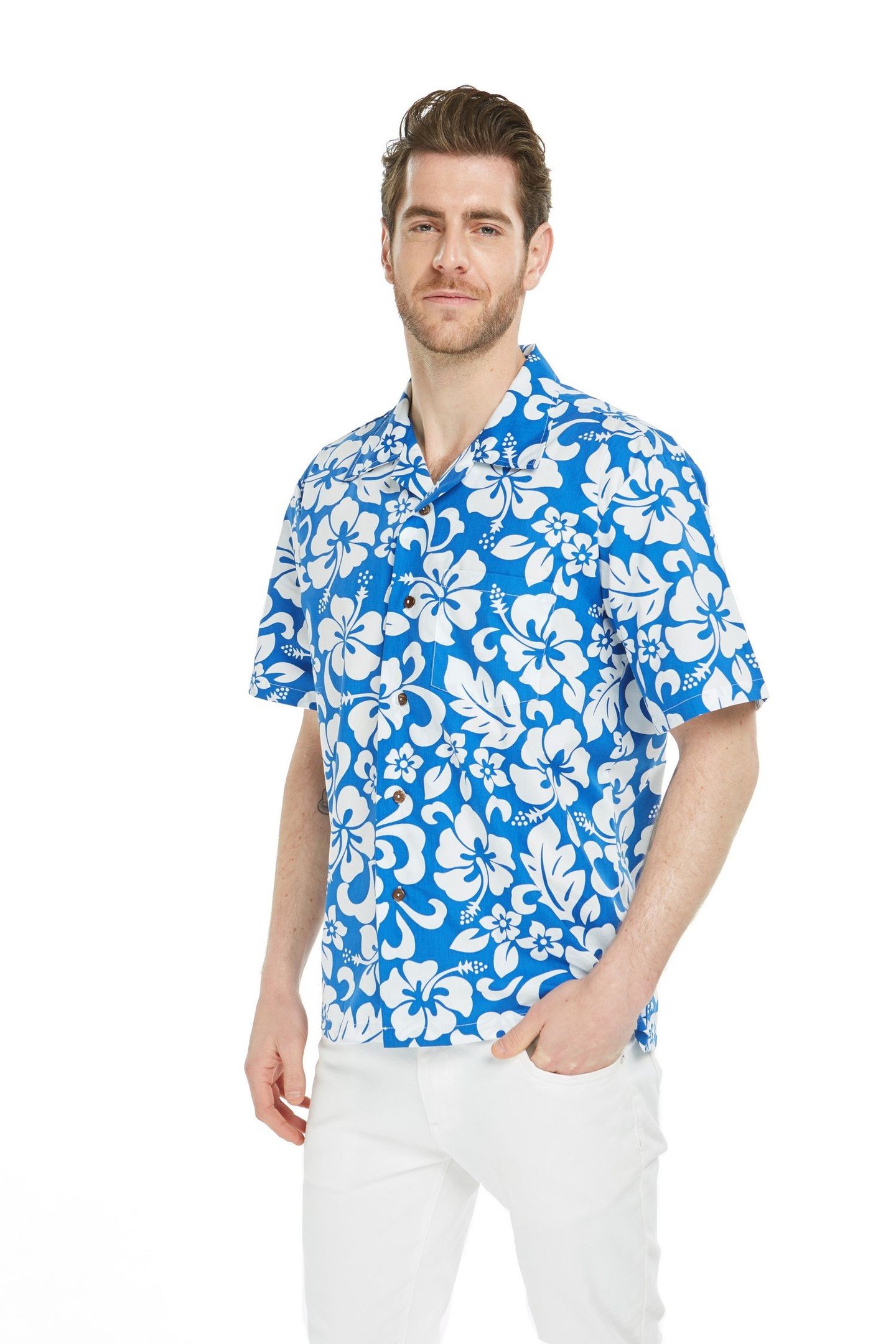 Hawaii Aloha Shirt In Vintage Hibiscus Blue Ha31585