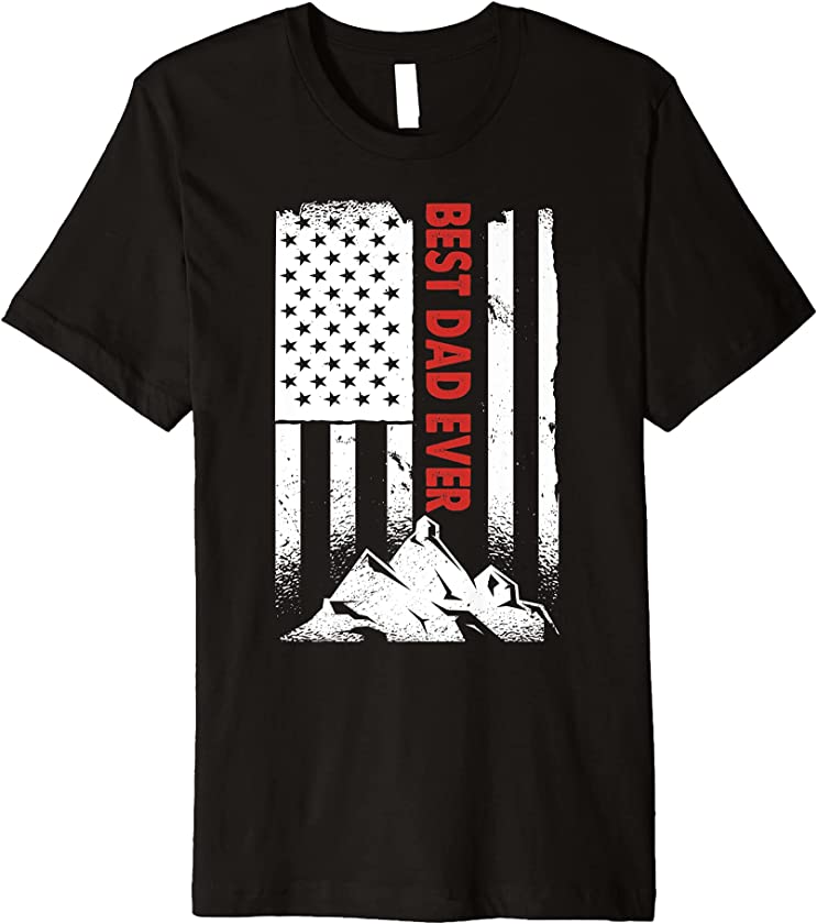 Best Dad Ever Mountains US American Flag Vintage Fathers Day Premium T-Shirt