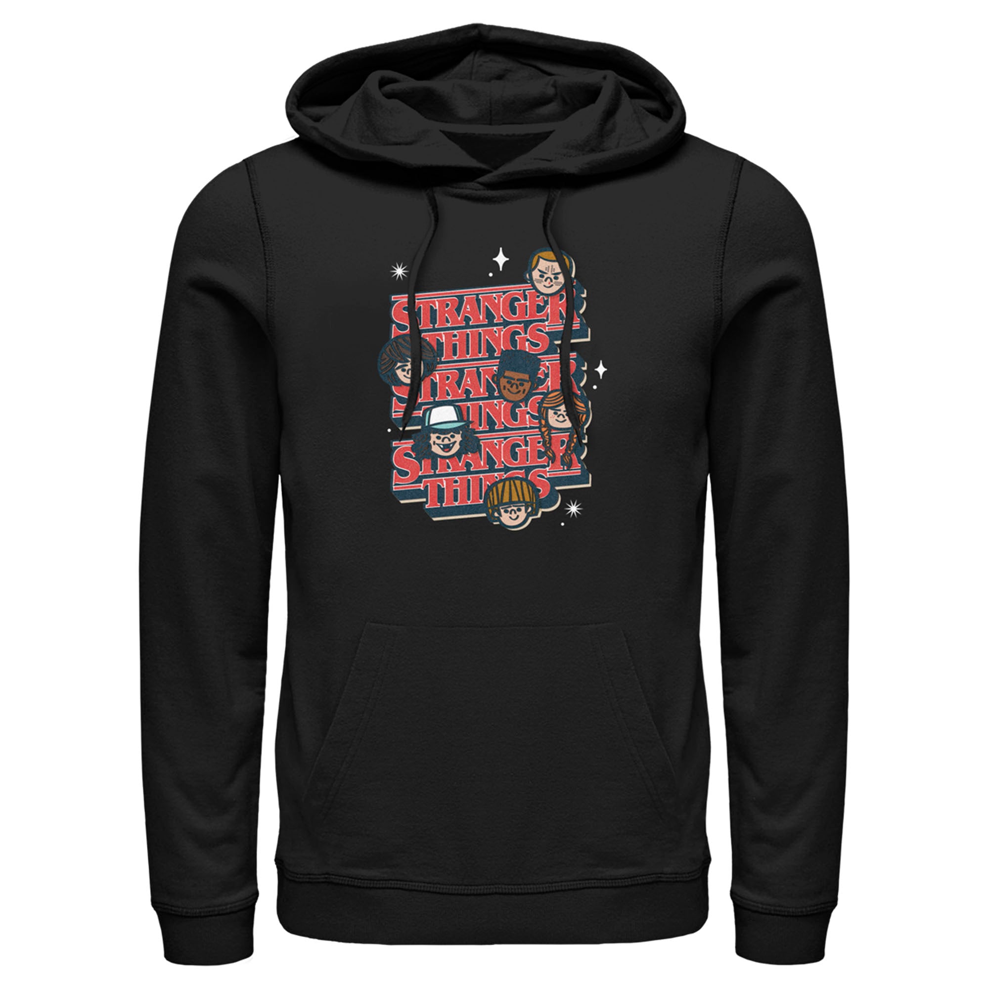 Men’S Stranger Things The Gang Cartoon Logo Pull Over Hoodie