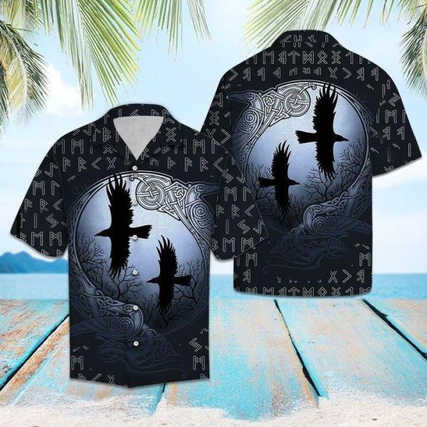 Viking Ravens Vegvisir Helm Of Awe Hawaiian Shirt