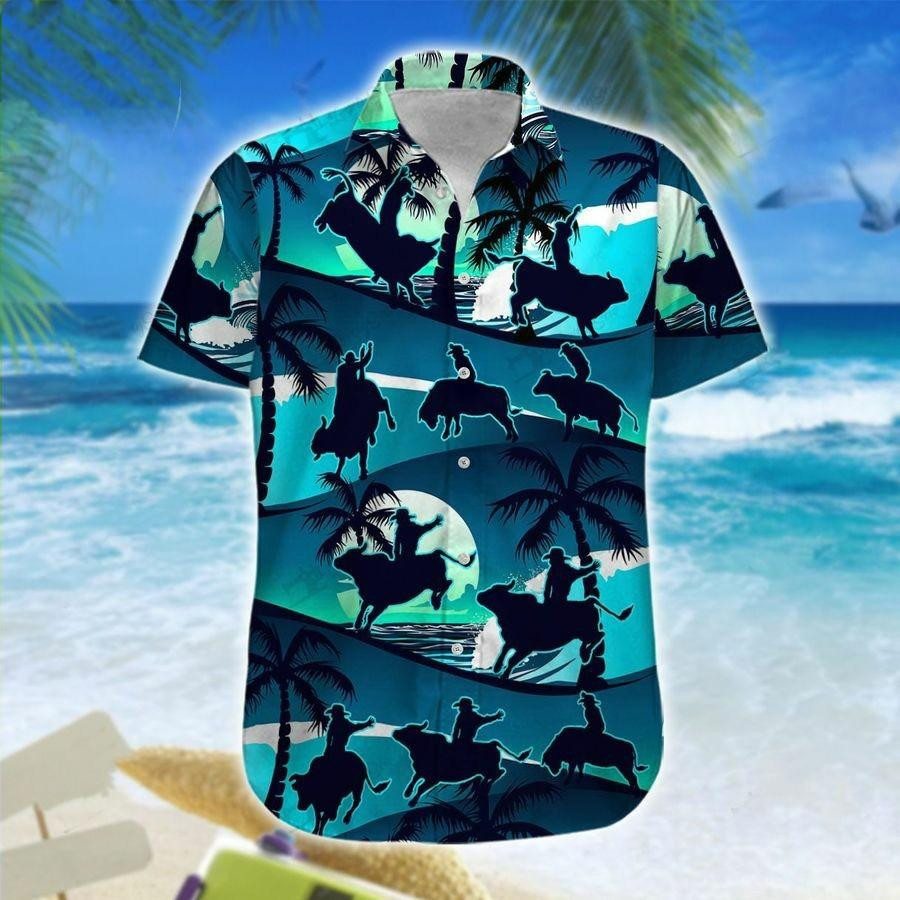 Hawaii Aloha Shirts Bull Riding Blue Palm Ha83930