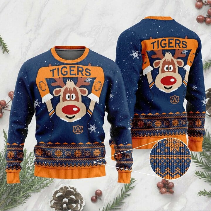 Auburn Tigers Funny Reindeer Gift For Fan Ugly Wool Sweater Christmas