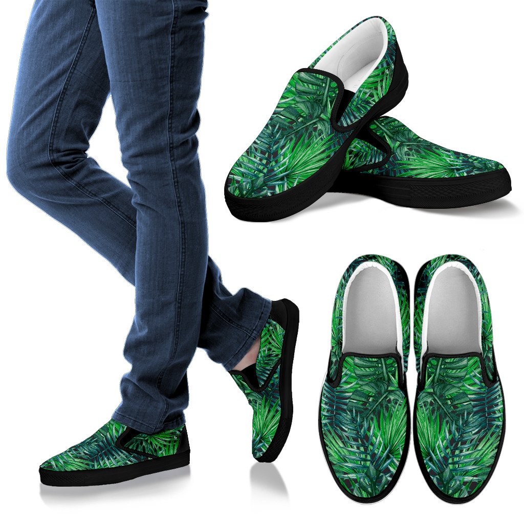 Watercolor Tropical Leaves Pattern Print Women’S Slip On Shoes