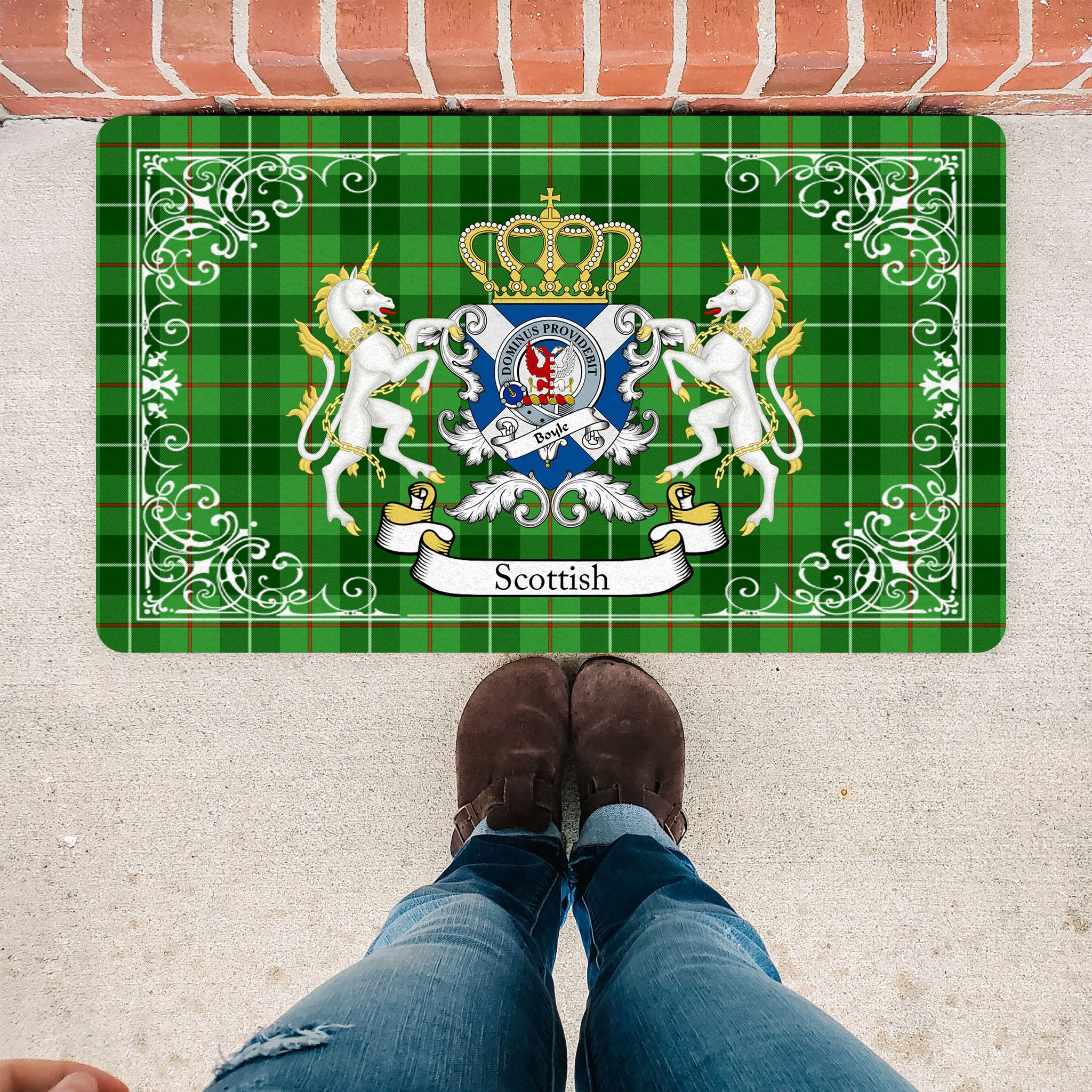 Scotstee Shop Tartan Door Mat Boyle Clan Badge Tartan Scottish Plaid Doormat, Christmas Door Mat