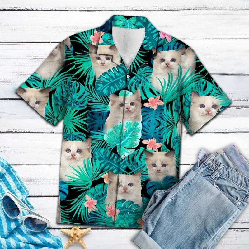 Artsyhomes Ragdoll Kittens Green Tropical Hawaiian Ha90356