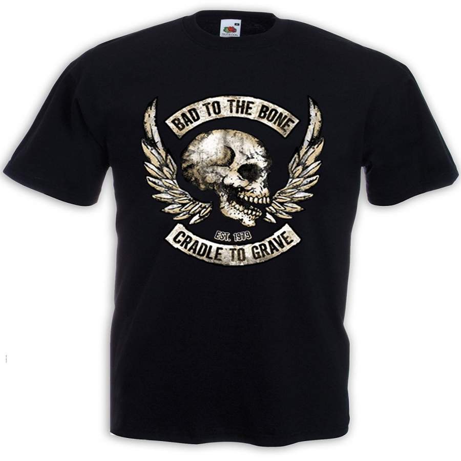 Bad To The Bone Motorcycle Bike Racing Usa V8 Skull Men’S Fashion T-Shirt