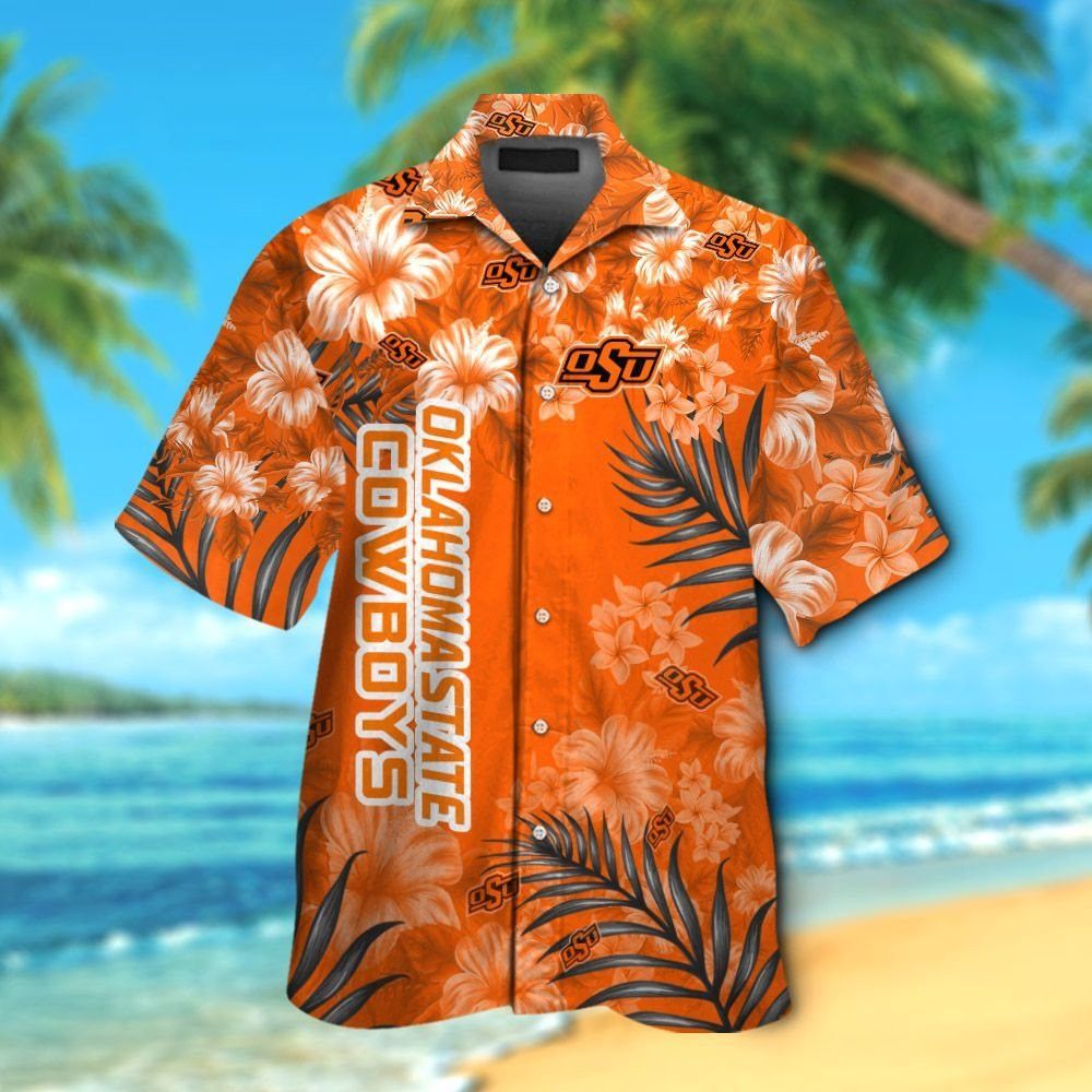 NCCA Oklahoma State Cowboys Orange Flowers Hawaiian Shirt