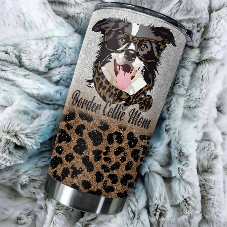 Border Collie Mom Leopard Stainless Steel Tumbler Cup | Travel Mug | Tc1614