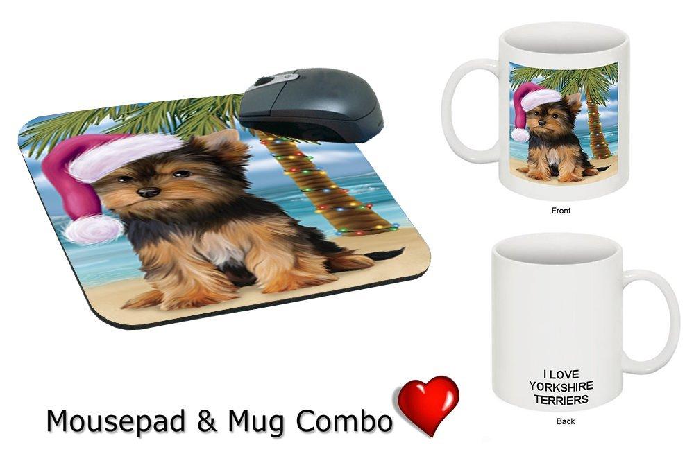 Summertime Yorkshire Terrier Puppy On Beach Christmas Mug & Mousepad Combo Gift Set Mmcg1149