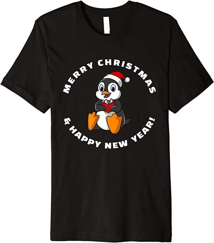 Merry Christmas & Happy New Year Cute Penguin Santa Hat Premium T-Shirt