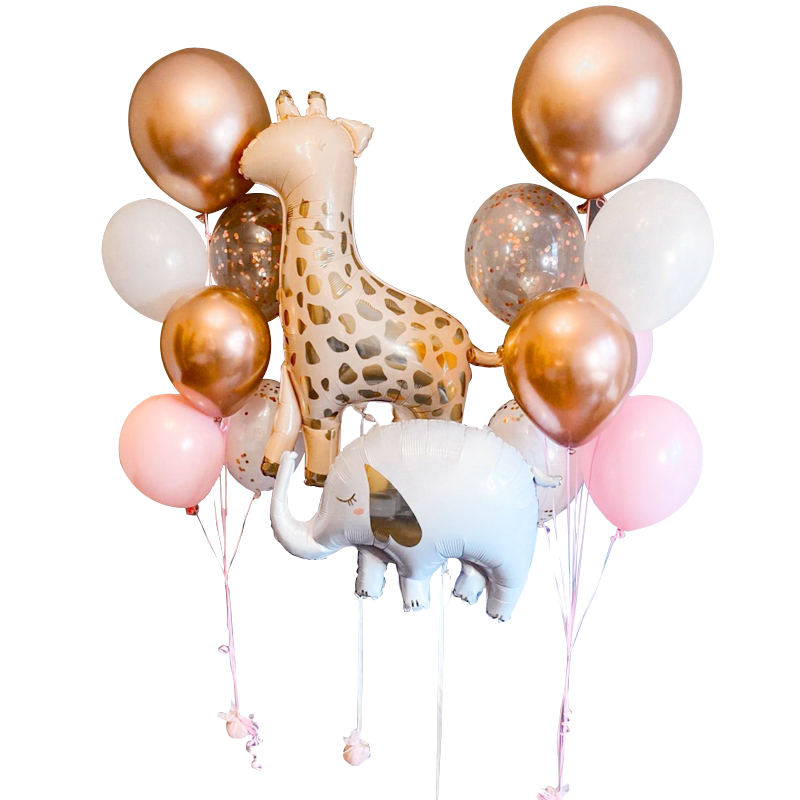 15pcs Giraffe Elephant Cartoon Animal Helium Balloons White Rose Gold Latex Globos Happy Birthday Party Decor Girl Baby Shower alx