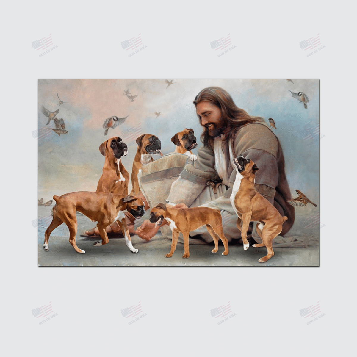 God Surrounded By Boxer Angels Poster Canvas