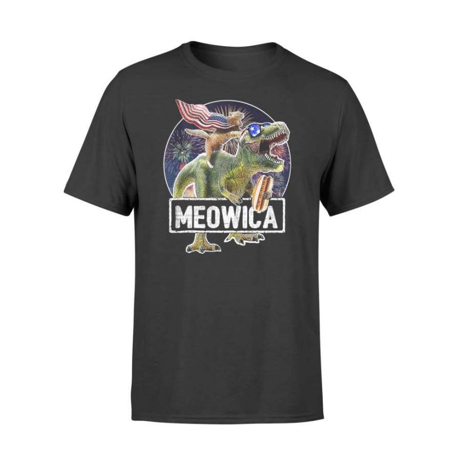 Meowica Cat T Rex Dinosaur American Flag 4th of July Gift – Standard T-shirt