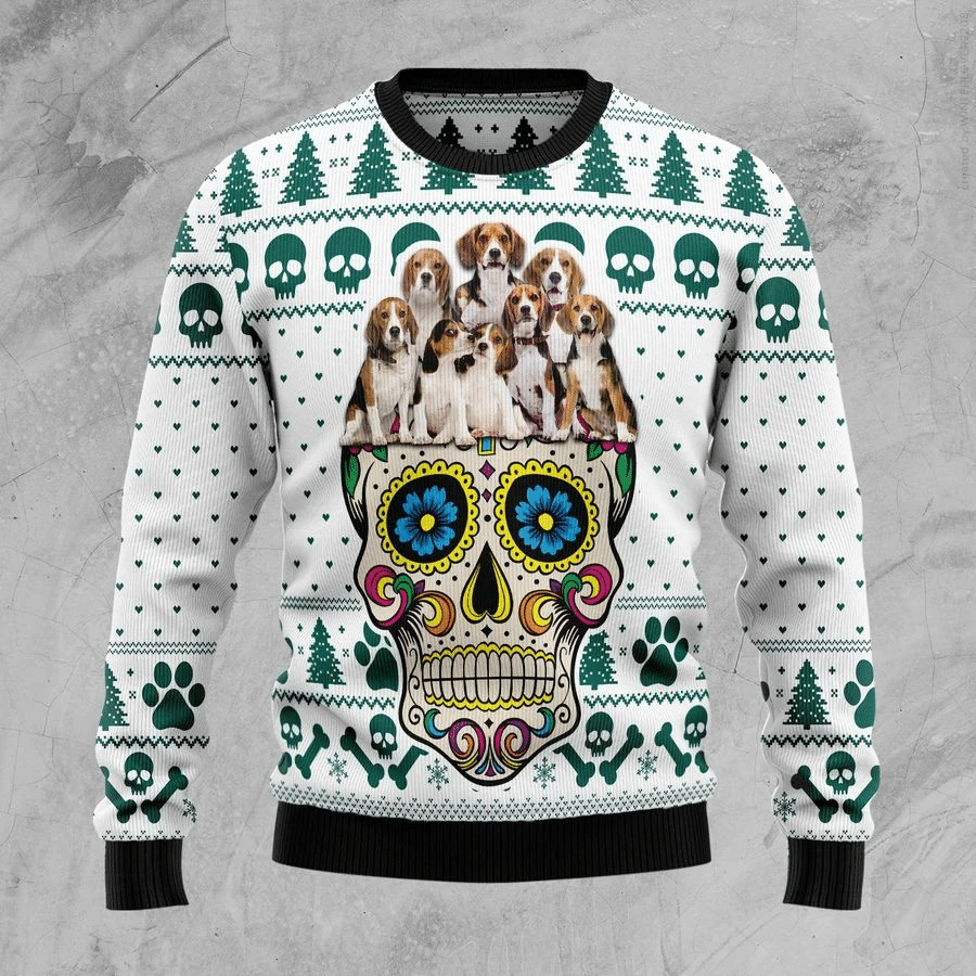 Sugar Skull Beagles Dog Ugly Christmas Sweater