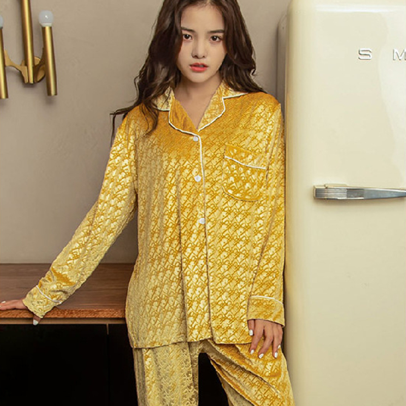 Women’s Pajamas Set Warm Velvet Homewear Houndstooth Sleepwear Luxury Style Couple V Neck Nightgown Plus Size 3XL Men’s Nightie alx