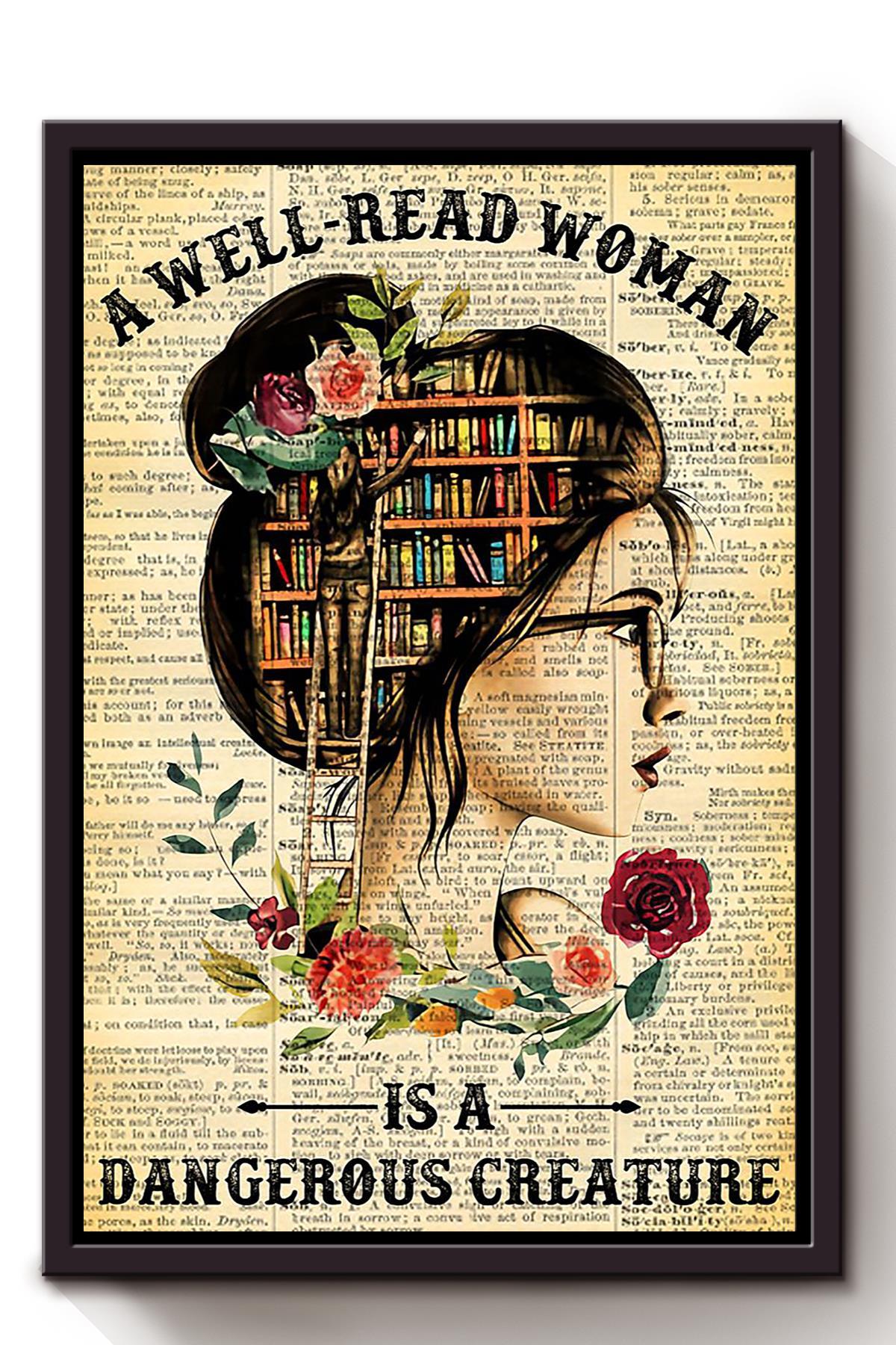 A Well Read Woman Is Dangerous Girls Wall Decor Gift For International Women Day Home Decor Girlfriend Valentine Day Framed Canvas