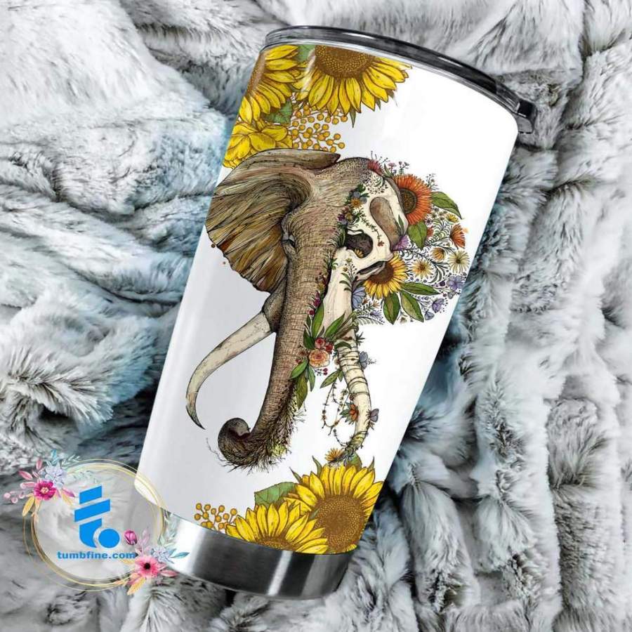 Floral Elephant Skull   Insulated Stainless Steel Tumbler Cup