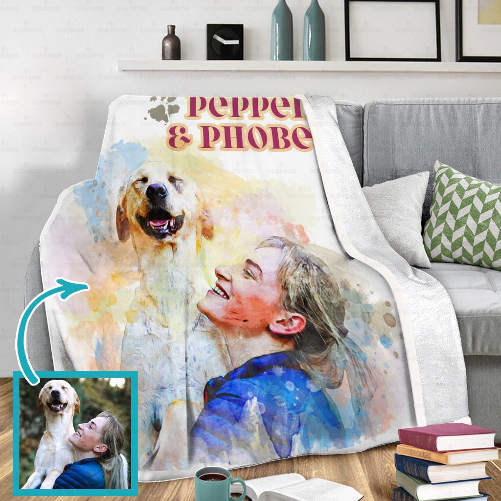 Personalized Dog Gift – Watercolor Portrait Puppy Gift For Dog Mom – Fleece Blanket