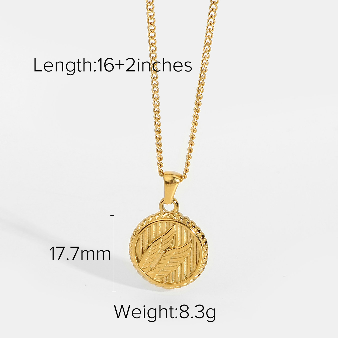 18K Gold Plated 316L Stainless Steel Winged Coin Pendant Medallion Necklace For Women Vintage Stackable Choker Jewelry alx