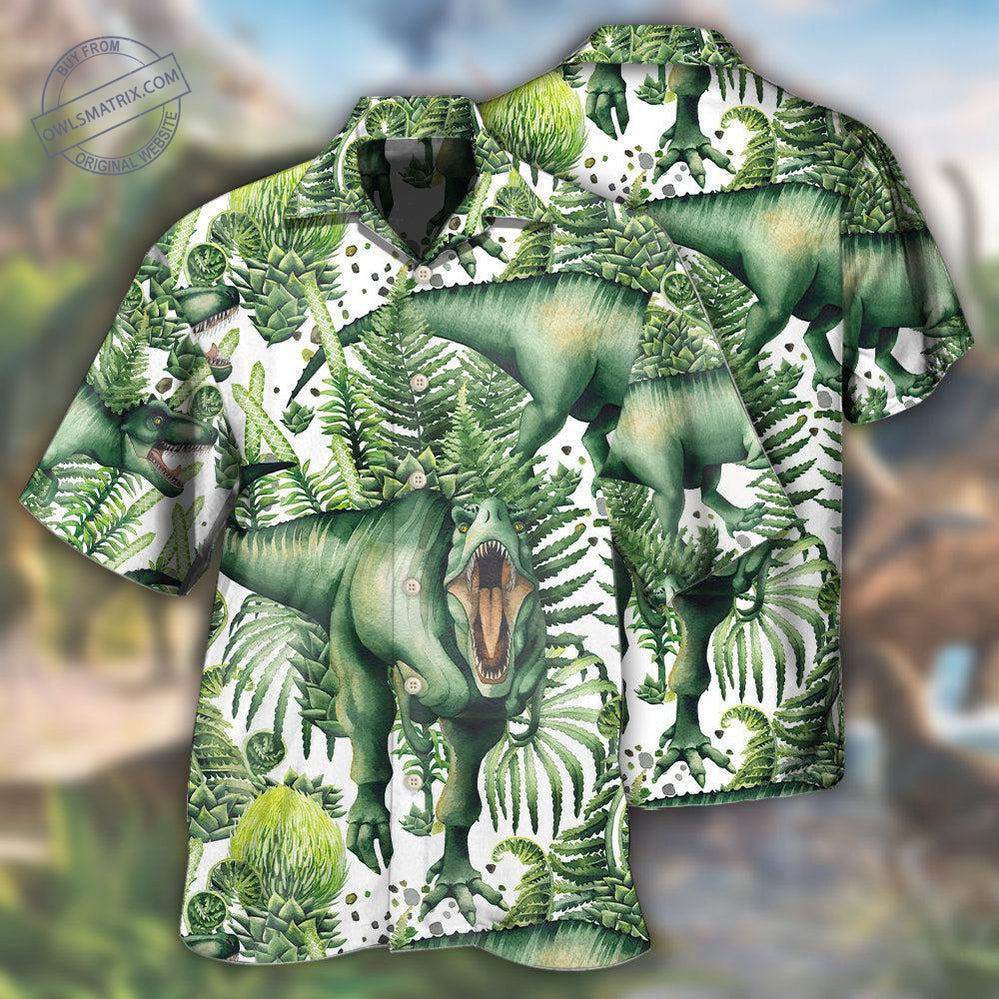 Dinosaur Green Tropical Leaf Hawaii Shirt Ha1979