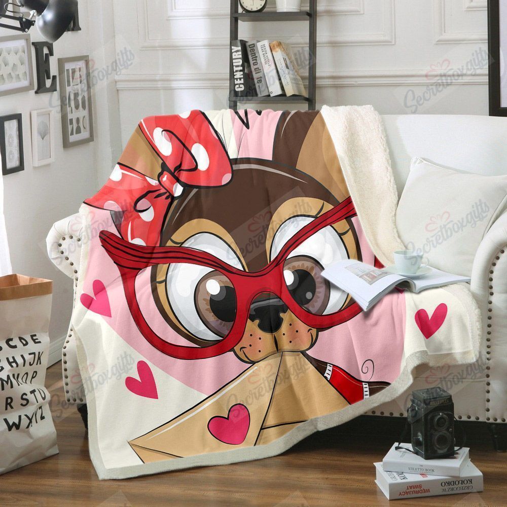 Valentine Card With Cute Cartoon Puppy Gs-Nt1501 Fleece Blanket