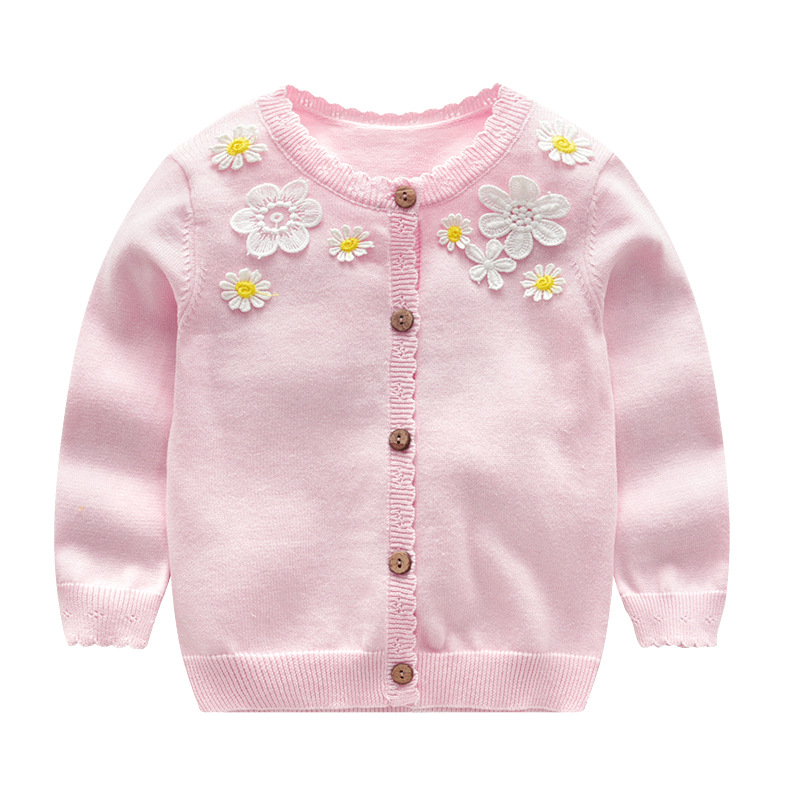 2022 New Spring Autumn applique Girls Sweater Knitted European American princess cardigan Children jacket Baby clothes Kids Coat alx