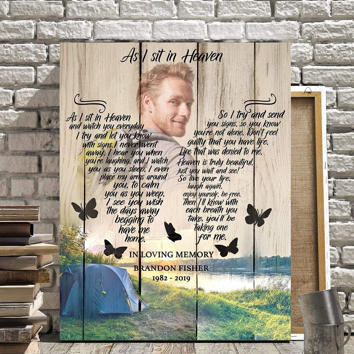 As I Sit In Heaven Camping Background Personalized Photo Memorial Poster Canvas, Gif For Family Gift for Remembrance Home Decor Wall Art Visual Art