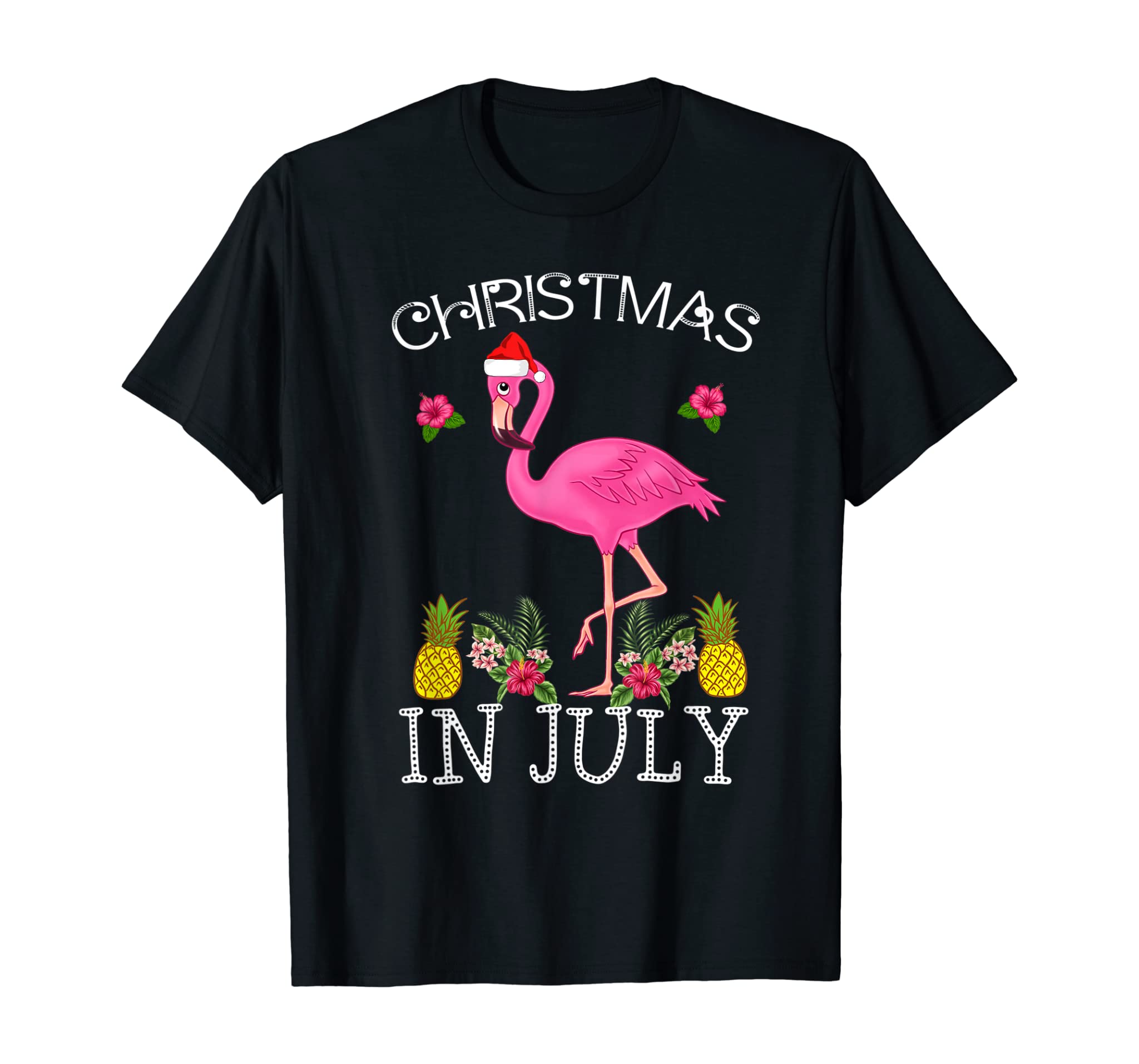 Christmas In July Shirts For Women Pink Flamingo T-Shirt T-Shirt