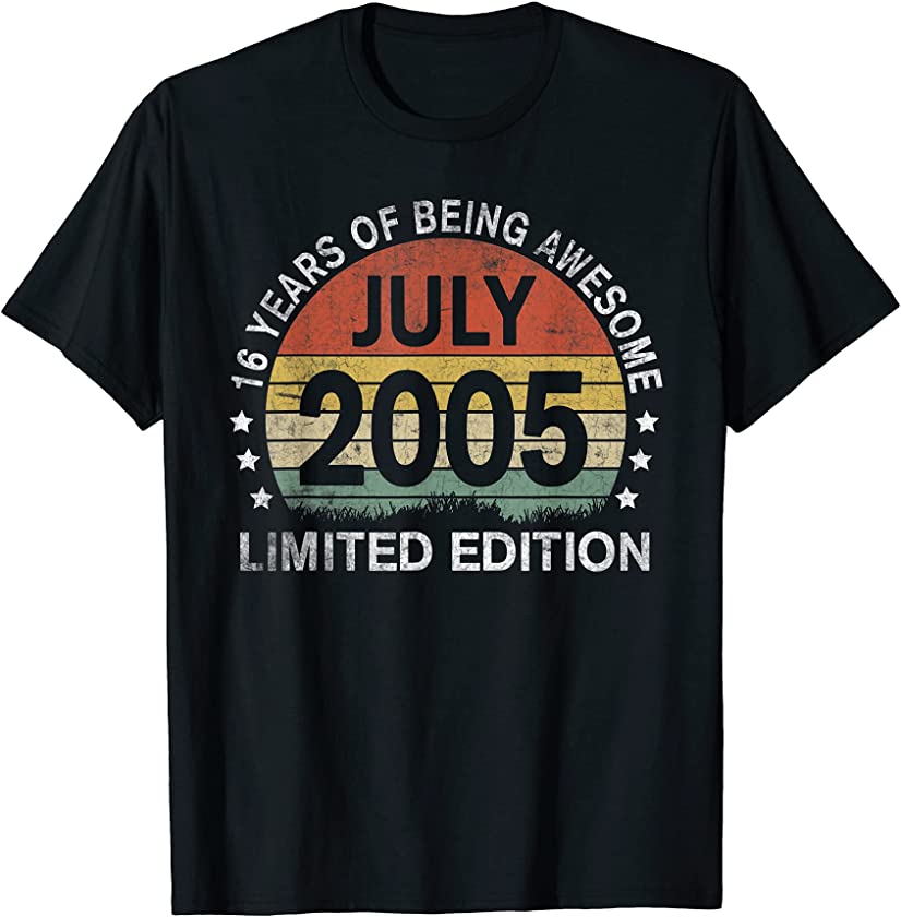 Vintage July 2005 Retro 16 Years Old 16th Birthday T-Shirt