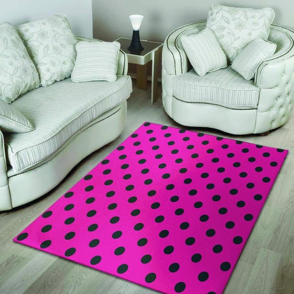 Pink And Black Polka Dot Area Rug