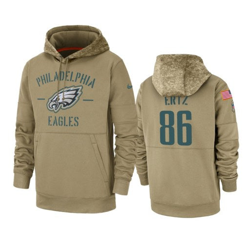 Philadelphia Eagles Zach Ertz Tan 2019 Salute To Service Sideline Therma Pullover Hoodie