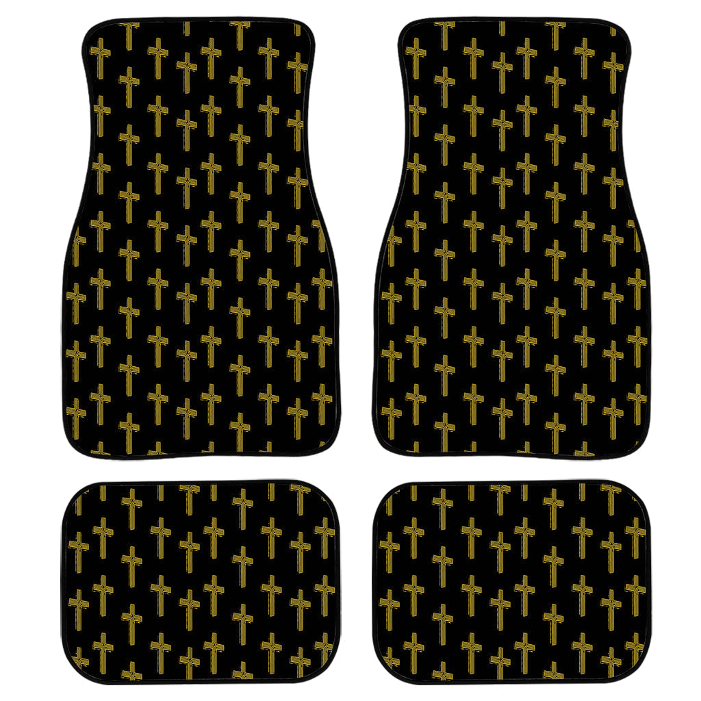 Religious Cross Pattern Print Front And Back Car Floor Mats, Front Car Mat