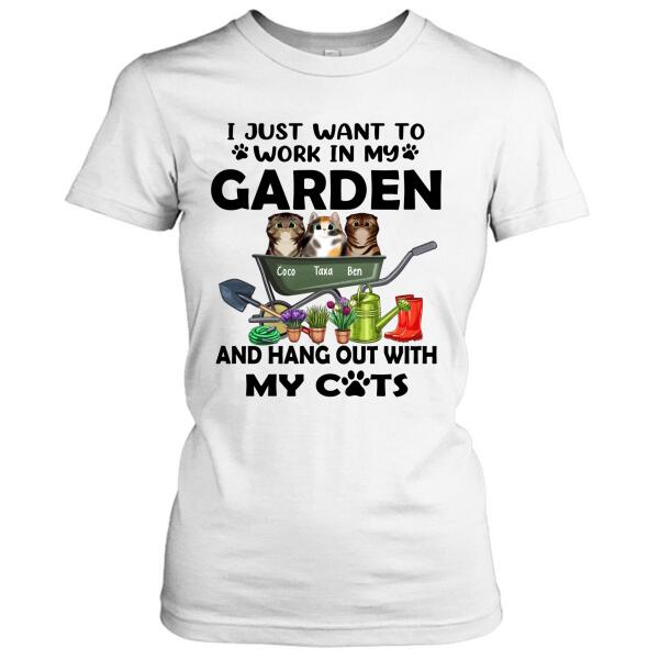 Custom Personalized Cat Garden T-Shirt - I Just Want To Work In My Garden And Hang Out With My Cats - Gift For Cat Lover - Gdgjt0