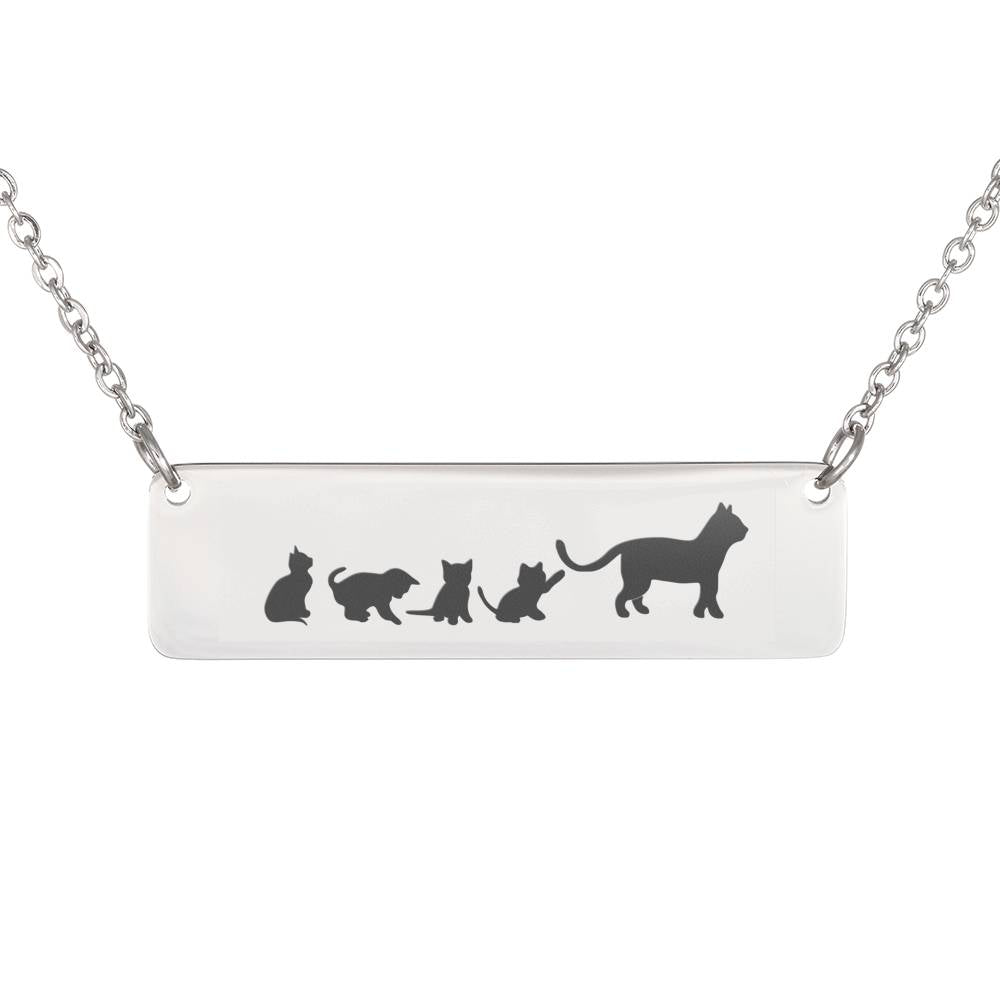 Personalized Cat Mom – 4 Kittens – Engraved Bar Necklace