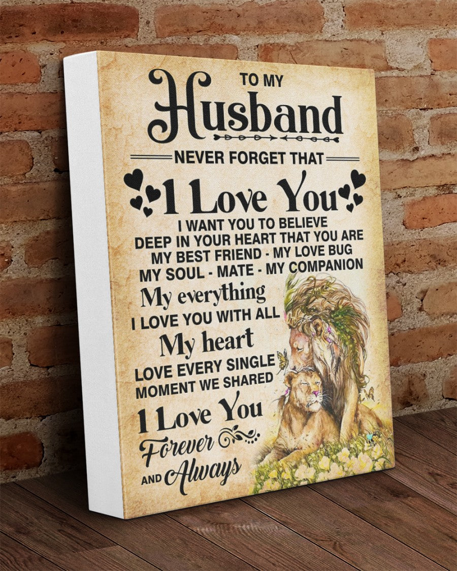 To My Husband, Never Forget That I Love You, Lion Family, Wife Gift For Husband, Vertical Canvas