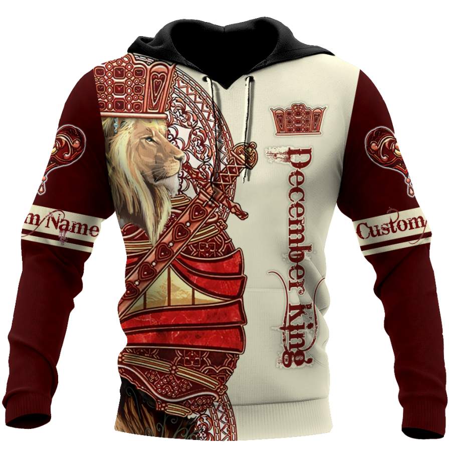 Custom Name December King Lion 3D  All Over Printed Shirt for Men and Women