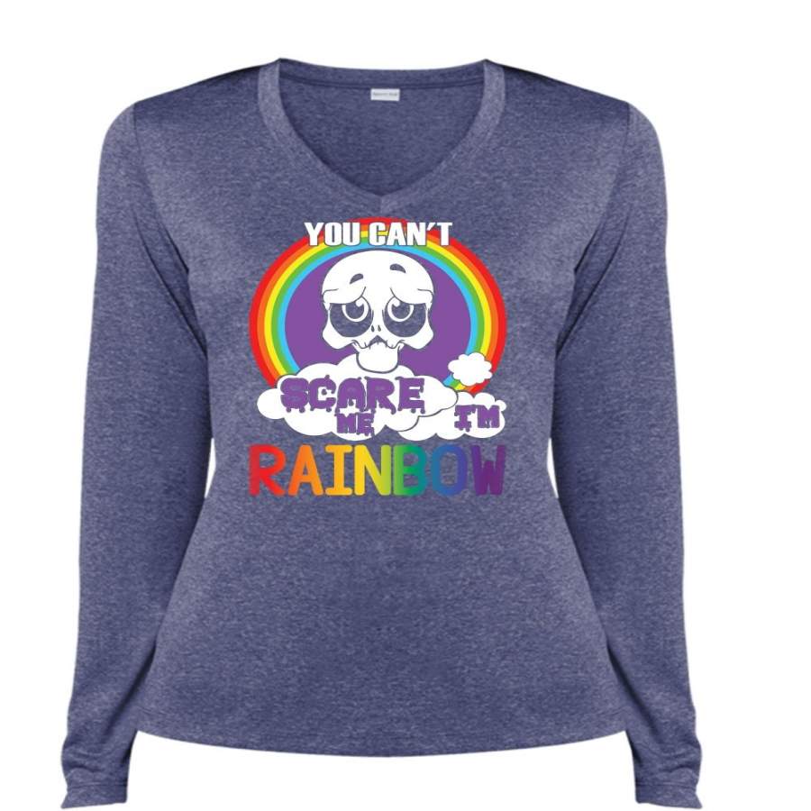 You Can’t Scare Me T Shirt, I’m Rainbow T Shirt, Cool Shirt (Ladies LS Heather V-Neck)