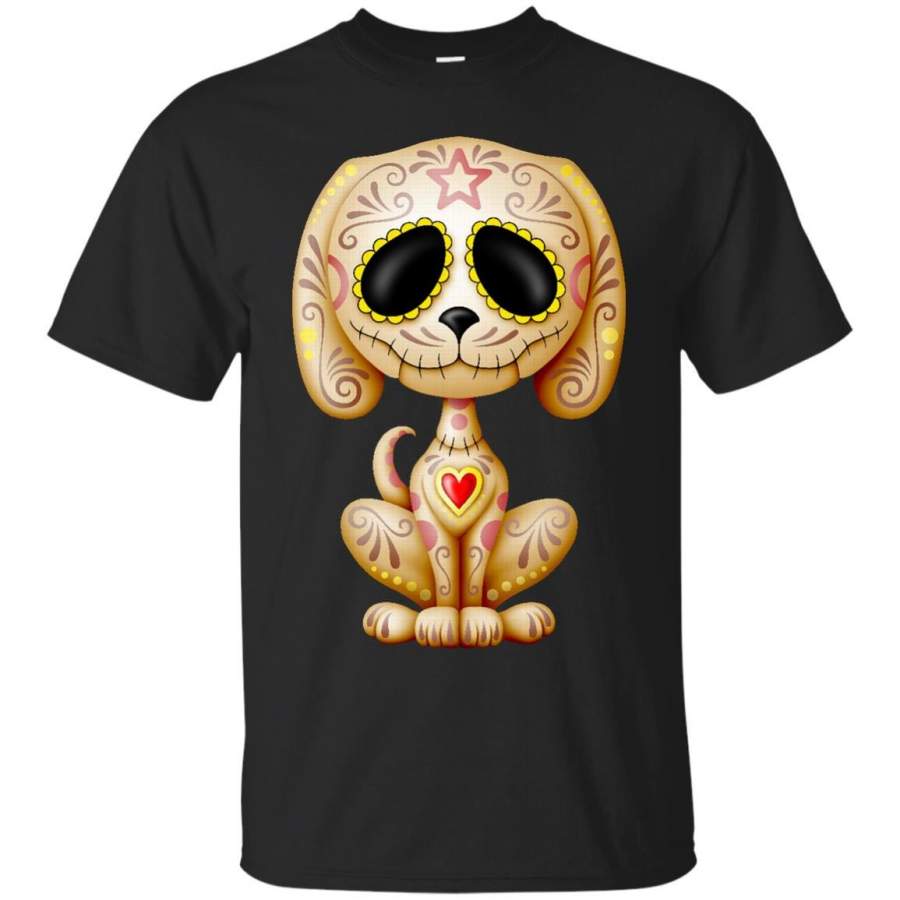 DAY OF THE DEAD – Brown Zombie Sugar Skull Puppy Dog T Shirt & Hoodie