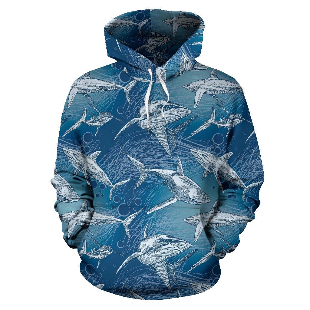 Shark Hand Drawn Men Women Pullover Hoodie