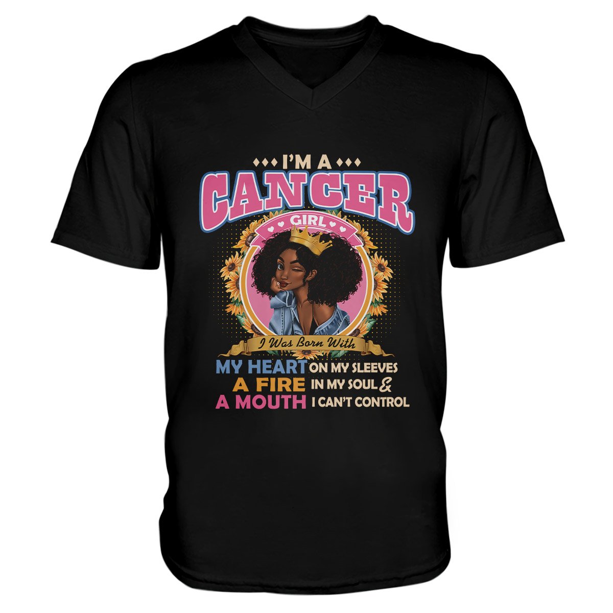 Black Queen Im A Cancer Girl Ez13 1609 Men V-Neck T-Shirt