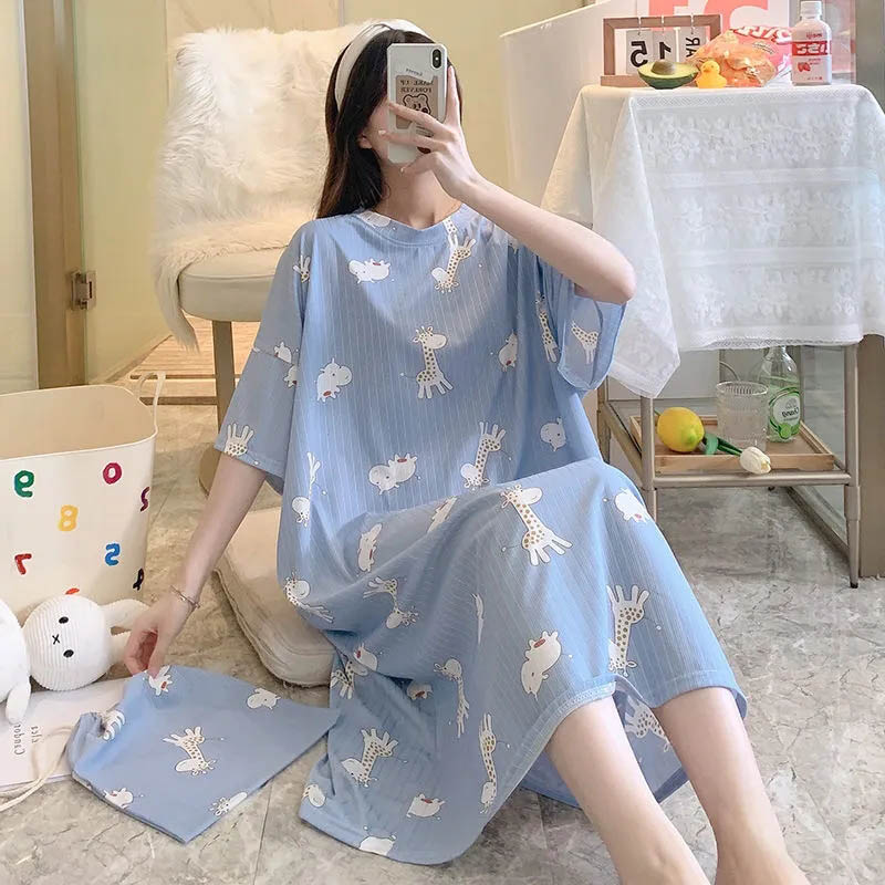 150Kg Plus Size Bust 150cm Women’s Summer Loose Thin Sweet Cute Cartoon Short-Sleeved Round Neck Nightdress 2XL 4XL 6XL 8XL alx